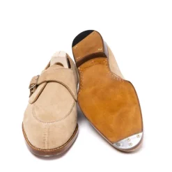 Saint Crispin's Monk "Split Toe Apron" In Sand Colored Suede Leather - Pure Handwork