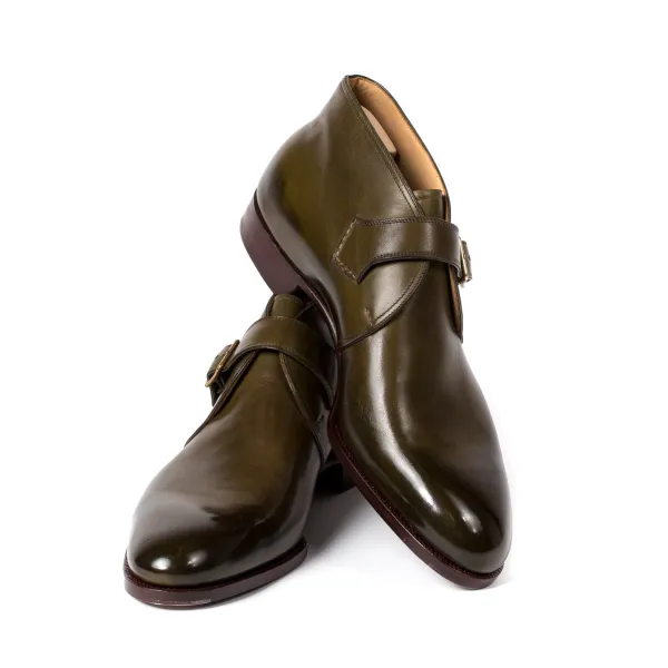 Saint Crispin's Monk-Bootee "Gilman" Made Of Olive Green Calfskin - Purely Handcrafted
