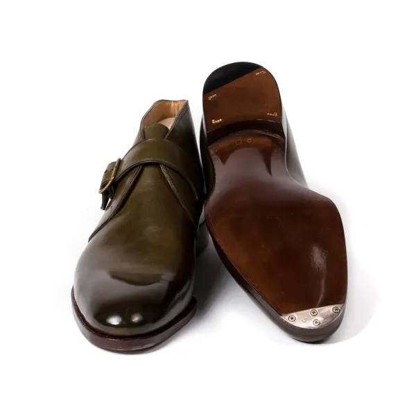 Saint Crispin's Monk-Bootee "Gilman" Made Of Olive Green Calfskin - Purely Handcrafted