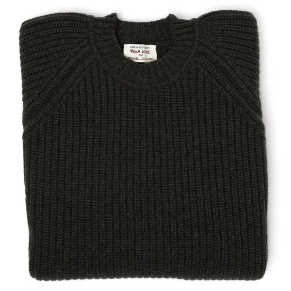 William Lockie Moss Green Pure Lambswool Sweater "Joss Earl" - 8 Ply