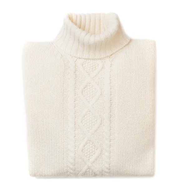 William Lockie Natural White Turtleneck Sweater "Alain Aran-Cable" Made Of 6 Ply Lamb