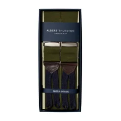 Albert Thurston Olive-Colored Suspenders "Rigid Plain" To Button