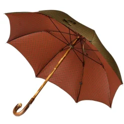 Maglia Olive-Green Umbrella With Rust-Red Dots And Handle Made Of Chestnut Wood