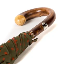 Maglia Olive-Green Umbrella With Rust-Red Dots And Handle Made Of Chestnut Wood