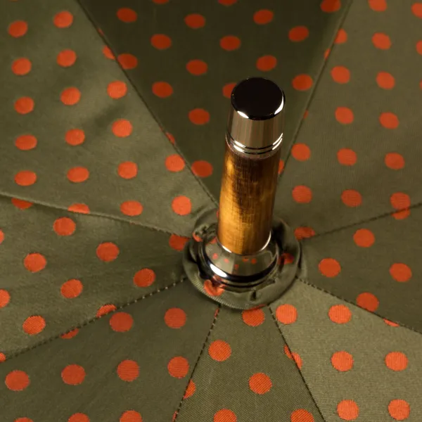 Maglia Olive-Green Umbrella With Rust-Red Dots And Handle Made Of Chestnut Wood