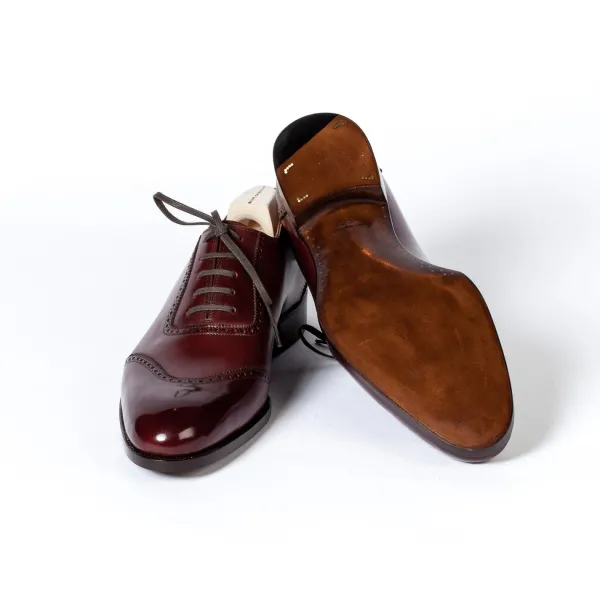 Saint Crispin's Oxford "Queens" In Burgundy-Colored Calfskin - Hand-Colored