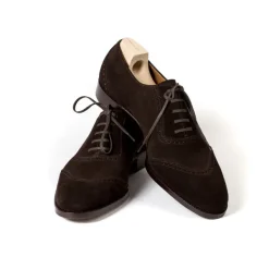 Saint Crispin's Oxford "Queens" Made Of Dark Brown Suede Leather - Purely Handcrafted
