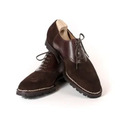 Saint Crispin's Oxford "Saddle" Made Of Dark Brown Full-Grained Leather With Brown Sad
