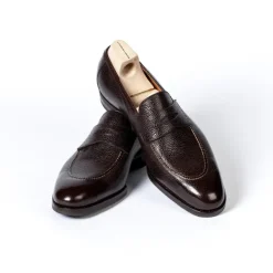 Saint Crispin's Penny Loafer Made Of Dark Brown Scotch Grain Calfskin - Hand-Polished