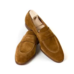 Saint Crispin's Pennyloafer "Dress" Made Of Light Brown Suede Leather
