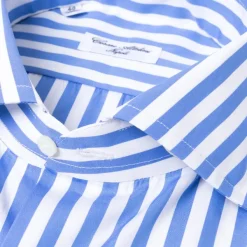 Cesare Attolini Pure Cotton Striped Shirt "Cielo Azzurro" From Alumo - Collo Tom