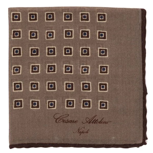 Cesare Attolini Pure Wool Pocket Square "Medaglioni Incornicato