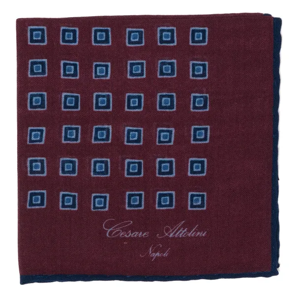 Cesare Attolini Pure Wool Pocket Square "Medaglioni Incornicato