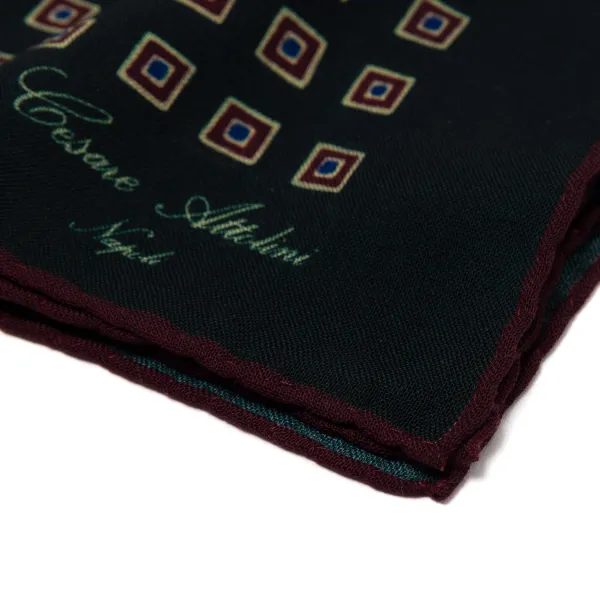 Cesare Attolini Pure Wool Pocket Square "Medaglioni Incornicato