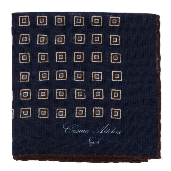 Cesare Attolini Pure Wool Pocket Square "Medaglioni Incornicato