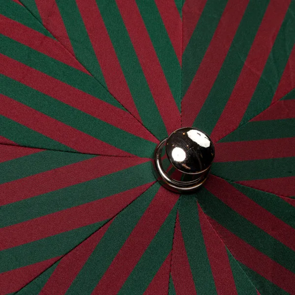Maglia Red And Green Striped Telescopic Umbrella "Regimental" With Leather Handle