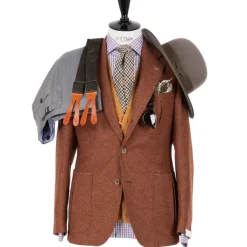 De Petrillo Rust Brown Jacket "Il Cacciatore"" Made Of Wool And Cashmere - Handmad
