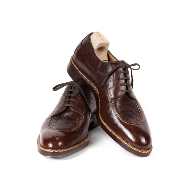Saint Crispin's Split Toe-Derby In Dark Brown Calfskin "Russian Calf" - Purely Handcra