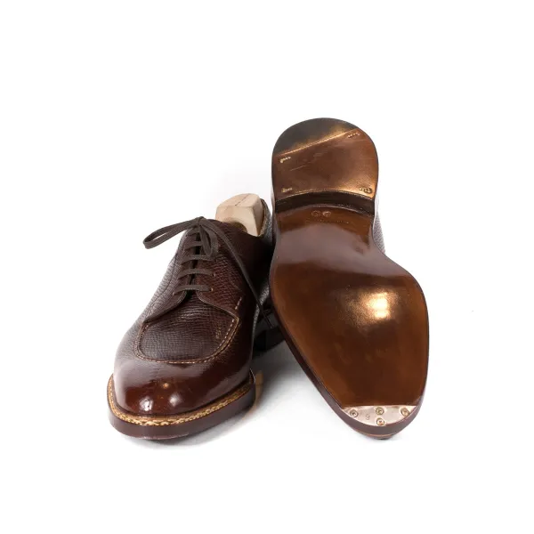 Saint Crispin's Split Toe-Derby In Dark Brown Calfskin "Russian Calf" - Purely Handcra