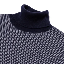 Brigatelli dal 1922 Square-Jacquard Merino Wool And Cashmere Turtleneck Sweater - 1 Ply Ca