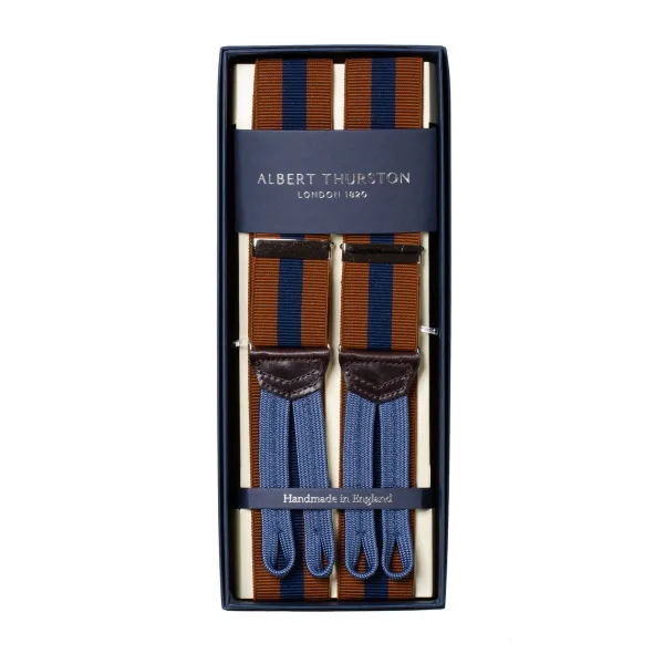 Albert Thurston Striped Elastic Suspenders "New Regimental" To Button