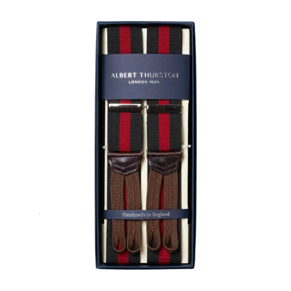 Albert Thurston Striped Elastic Suspenders "New Regimental" To Button