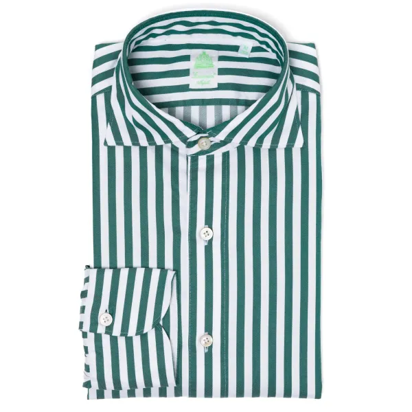 Finamore 1925 Striped Pure Cotton Sports Shirt "Strisce Dei Borboni" - Collo Simone-