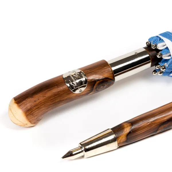 Maglia Striped Sun Umbrella "Picknick" With Handle Made Of Chestnut Root