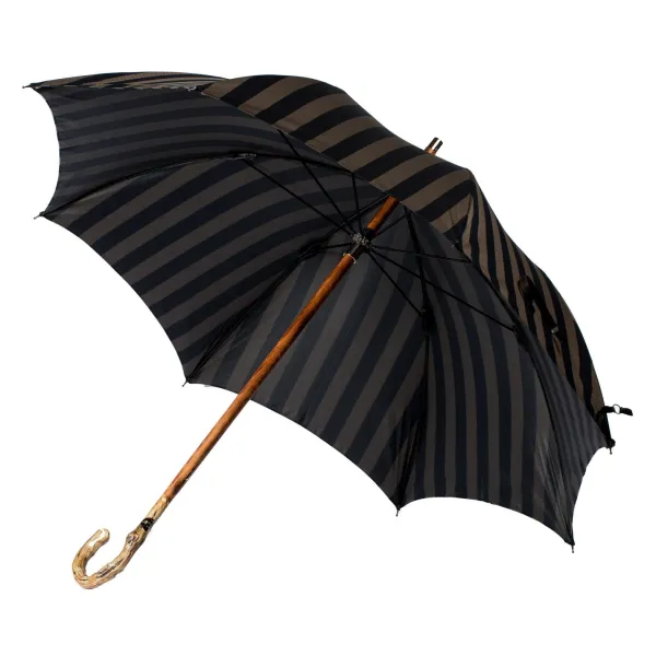 Maglia Striped Umbrella "Lord" With Massive Wooden Frame And Handle Made Of Hickory Wood