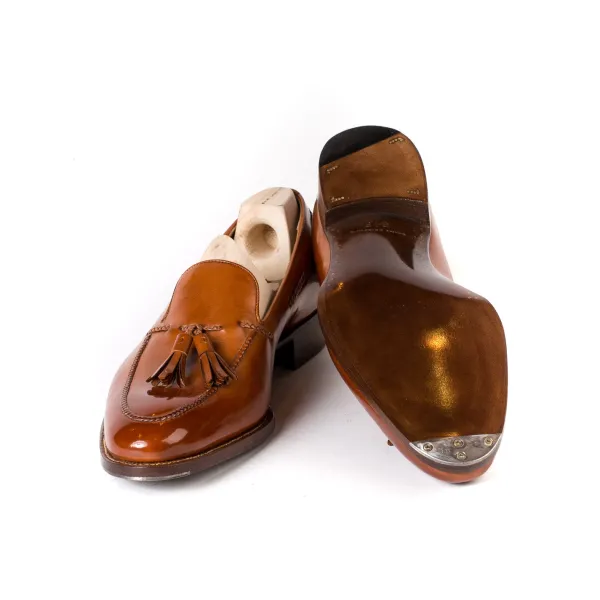 Saint Crispin's Tassel Loafer Made Of Cognac-Colored Calfskin - Purely Handcrafted