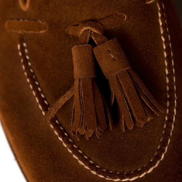 Saint Crispin's Tassel Loafer "Short Vamp" Made Of Cognac-Colored Suede - Purely Handc