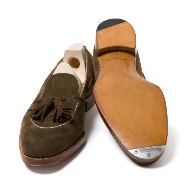 Saint Crispin's Tassel Loafer "Short-Vamp" Made Of Olive Brown "Vintage Deer Suede" -