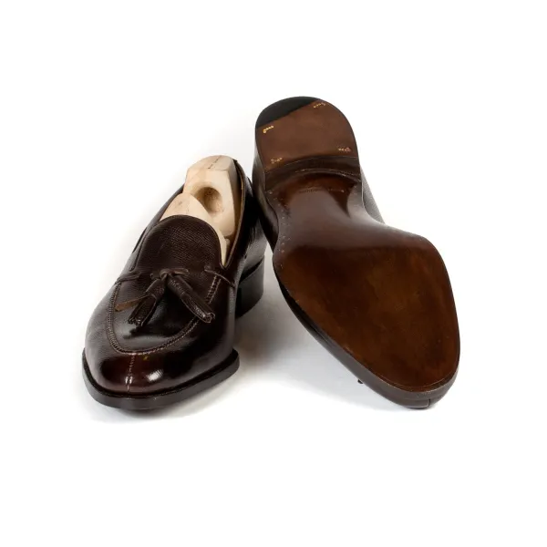 Saint Crispin's Tassel Loafer "Split Toe" Made Of Brown Grained Calfskin - Purely Hand