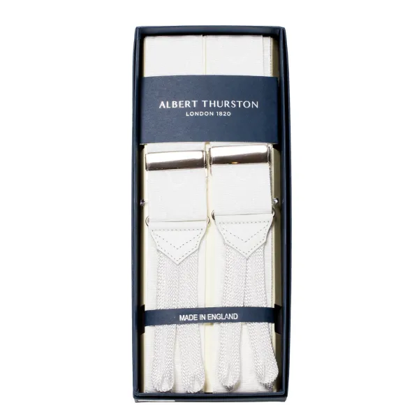 Albert Thurston White Suspenders To Button Made Of Silk Moire