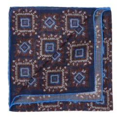 Petronius Wool And Silk Pocket Square "Vintage 58" - Medaillon Large Blue